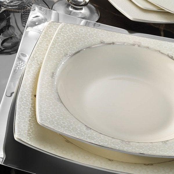 Kütahya Porselen Bone Mare 62 Parça 1137420 Desen Platin Fileli Yemek Takımı