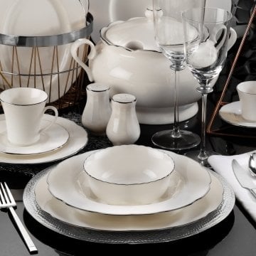 Kütahya Porselen Bone Olympos  83 Parça Yemek Takımı Platin File