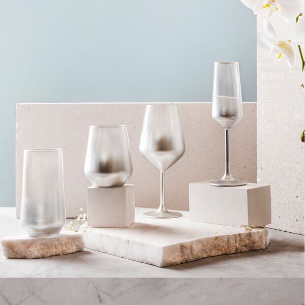 Rakle Glow 6'lı Su Kadehi Seti Gümüş