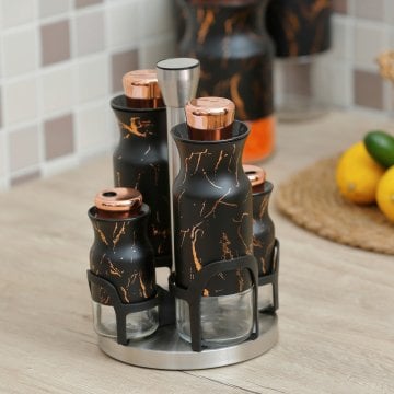 Fecra Arow Marmo Siyah Mermer Desen Yağlık Sirkelik Set