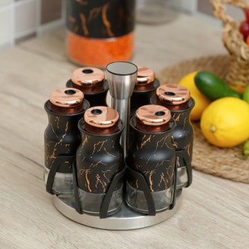 Fecra Arow Marmo Siyah Mermer Desen Baharat Seti 6'Lı