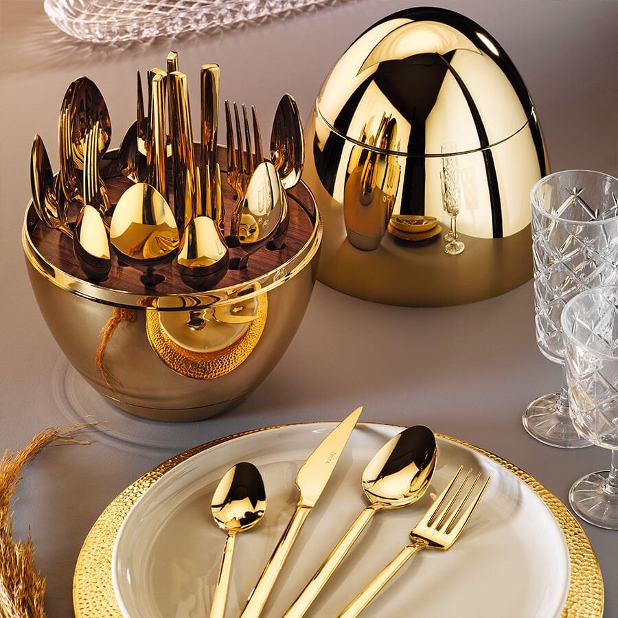 Fecra Golden Egg Standlı 24 Parça Çatal Kaşık Bıçak Takımı