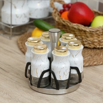 Fecra Arow Marmo Beyaz Mermer Desen Baharat Seti 6'Lı