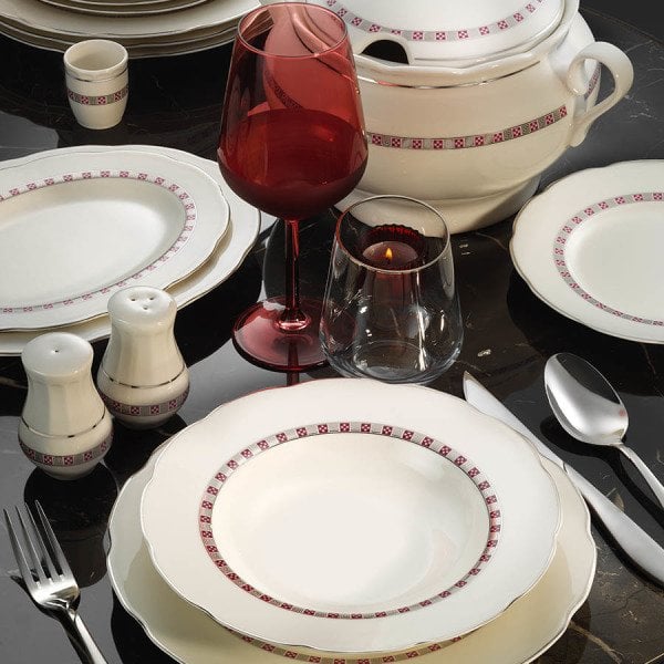 Kütahya Porselen Bone Olympos 62 Parça 1138220 Desen Platin Fileli Yemek Takımı
