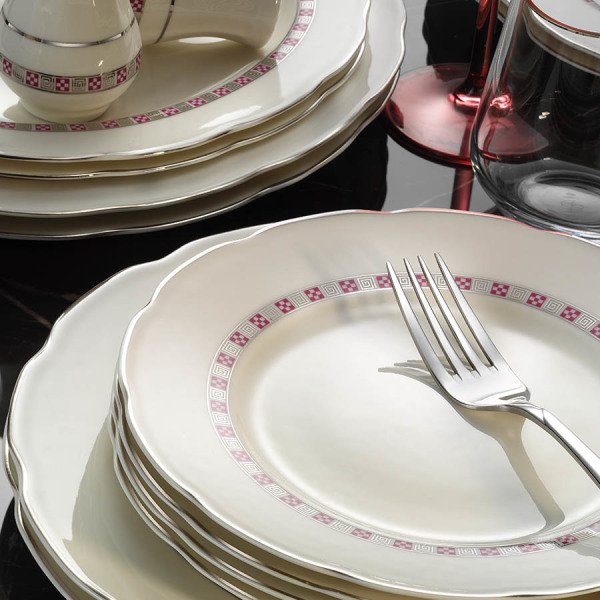 Kütahya Porselen Bone Olympos 62 Parça 1138220 Desen Platin Fileli Yemek Takımı