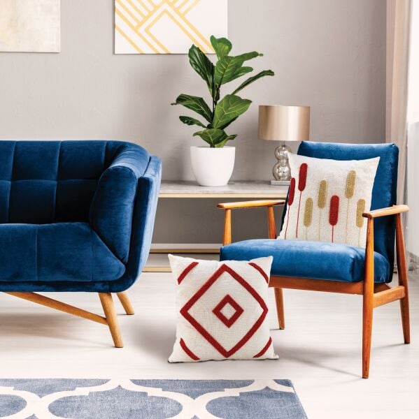 Fecra Botanik Raster Kırlent Kılıfı 43*43 Kırmızı İkili