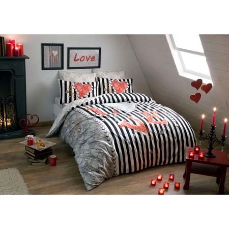 Taç Ranforce Love Nevresim Takımı ÇK V1 Siyah