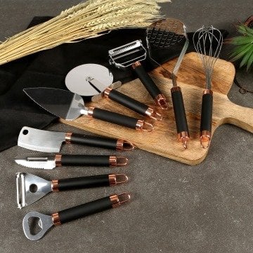 Fecra Siyah Bakır 9 Parça Pratik Mutfak Gereçleri Seti