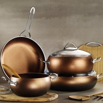 Kütahya Porselen Adora 7 Parça Granit Tencere Seti Bakır Siyah
