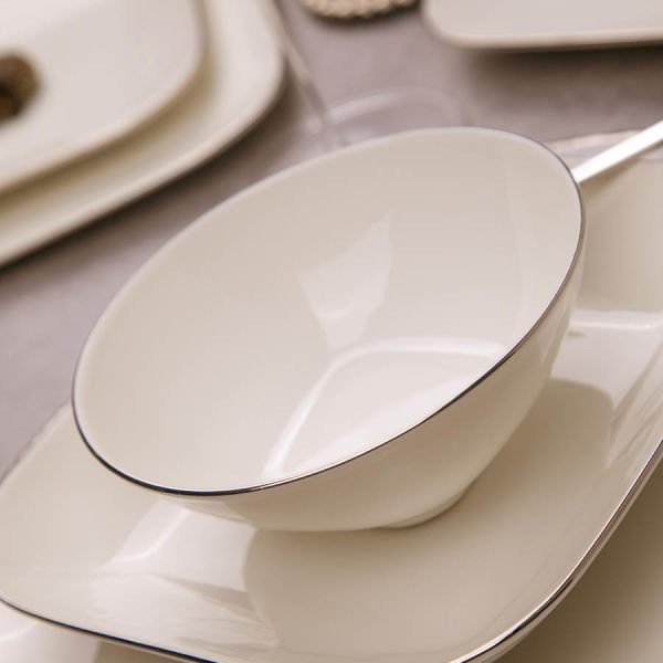 Kütahya Porselen Bone Minas 51 Parça Yemek Takımı Platin Fileli