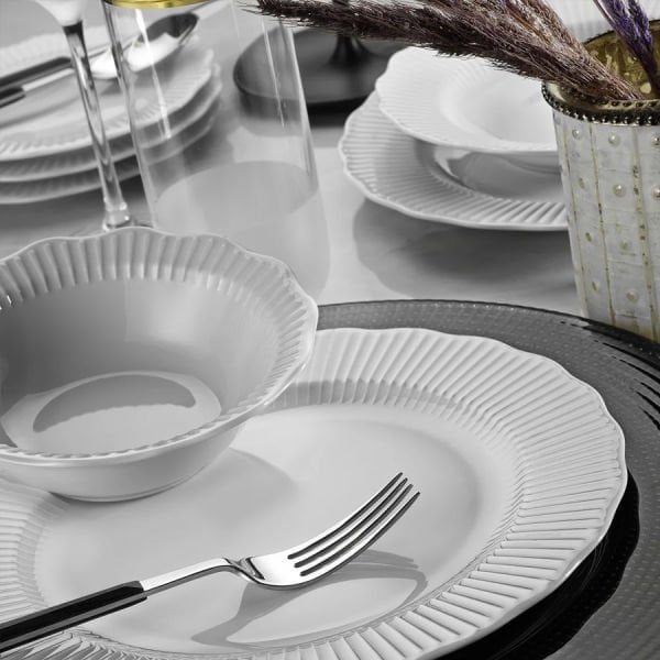 Porland Frilly Beyaz 18 Parça Yemek Takımı