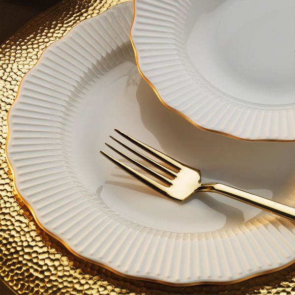 Porland Frilly 18 Parça Yemek Takımı Gold Fileli