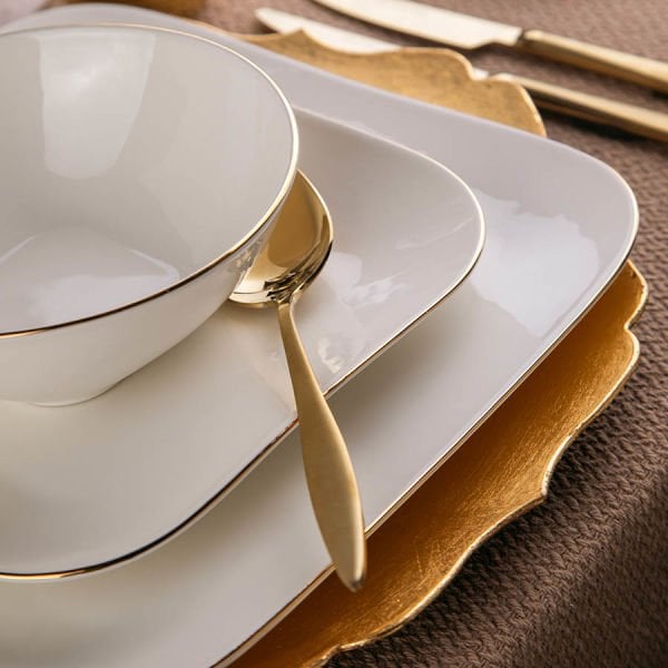 Kütahya Porselen Bone Minas 51 Parça Yemek Takımı Altın Fileli