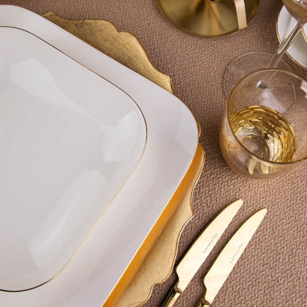 Kütahya Porselen Bone Minas 51 Parça Yemek Takımı Altın Fileli