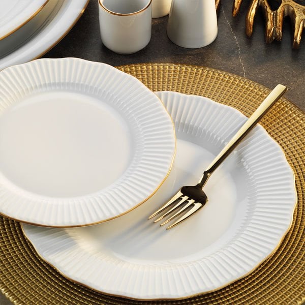 Porland Frilly 56 Parça Yemek Takımı Gold Fileli