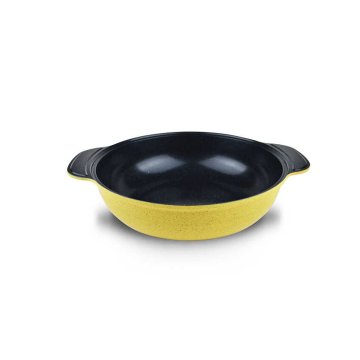 Akdeniz 32 cm Basık Kulplu Cam Kapaklı Döküm Tencere Sarı