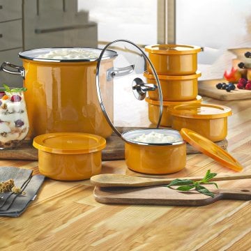 Grandeur 7 Parça Emaye Yoğurt Mayalama Seti Bal Sarı