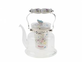 Porselen Süzgeçli Cam Çaydanlık 1.4 lt