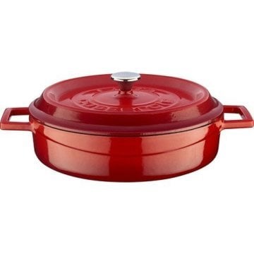 Lava Döküm Çok Amaçlı Yayvan Trendy 28 cm Tencere Kırmızı