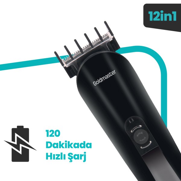 GoldMaster Enerjik Kablolu Kablosuz Hızlı Şarj Paslanmaz Çelik Standlı 12 in 1 Erkek Bakım Seti