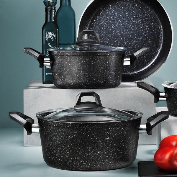 Fecra Kasrol 7 Parça Granit Tencere Seti Siyah
