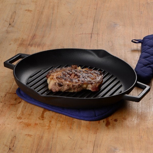 Lava Döküm Yuvarlak Izgara Tava Metal Kulplu 30 cm