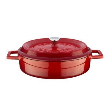 Lava Döküm Çok Amaçlı Yayvan Trendy 24 cm Tencere Kırmızı