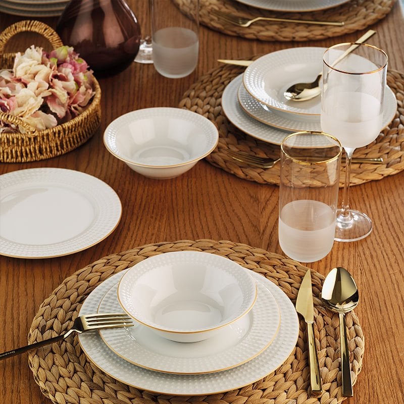 Porland İzem 24 Parça Yemek Takımı Gold Fileli