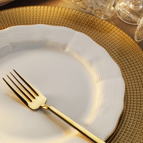 Porland Wavy 56 Parça Yemek Takımı Gold Fileli