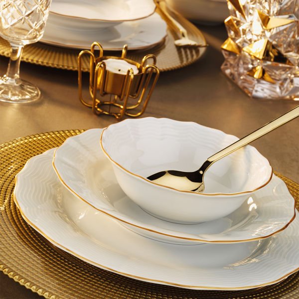 Porland Wavy 56 Parça Yemek Takımı Gold Fileli