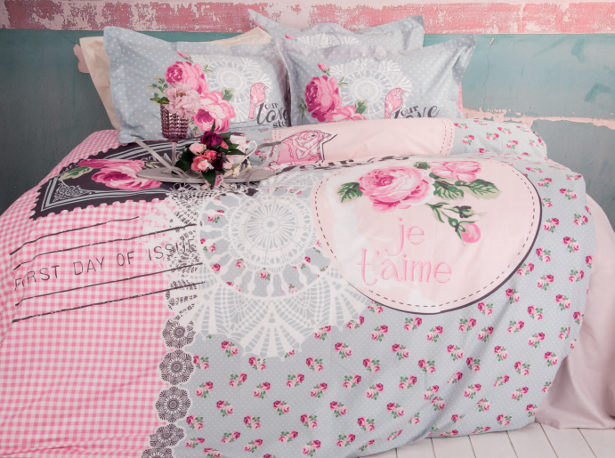 Soley Ranforce Çift Kişilik Nevresim Takımı  Lovestory Pembe