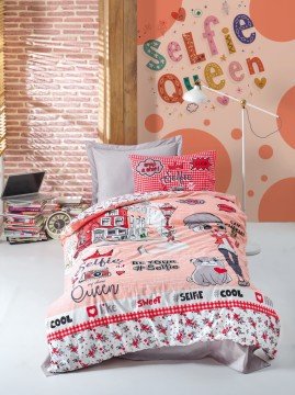 Cotton Box Junior Ranforce Tek Kişilik Nevresim Takımı Selfie Kırmızı