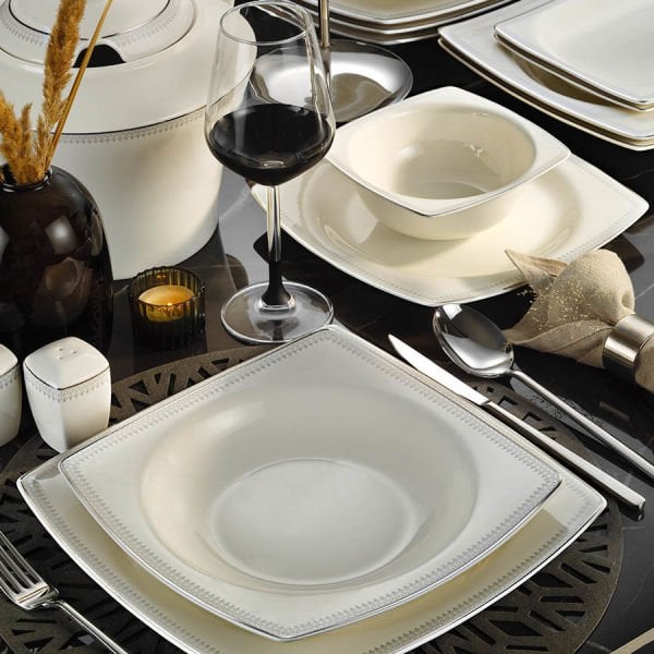 Kütahya Porselen Bone Mare 62 Parça Platin Fileli Yemek Takımı 1079020