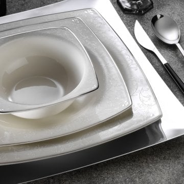 Kütahya Porselen Bone Mare 62 Parça Yemek Takımı 10748 Platin