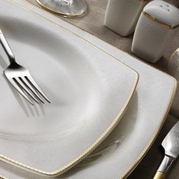 Kütahya Porselen Bone Mare 62 Parça Yemek Takımı 10741 Altın