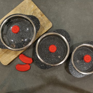 Fecra 6 Parça Cam Kapaklı Granit Sahan Seti