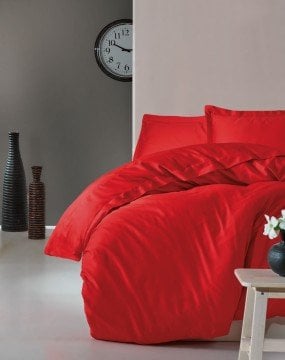 Elegant Seri Saten Çift Kişilik Nevresim Takımı Kırmızı