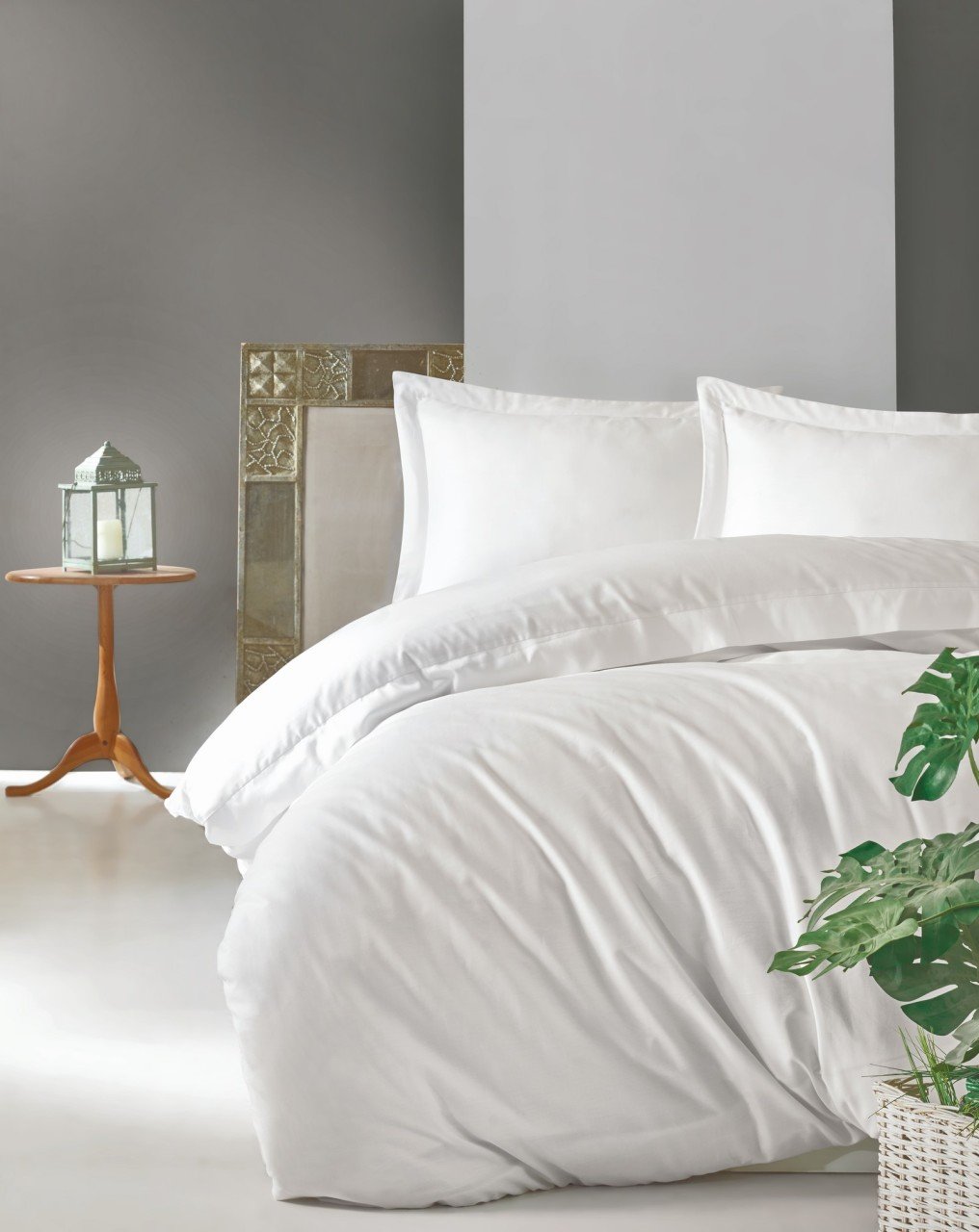 Elegant Seri Saten Çift Kişilik Nevresim Takımı Beyaz