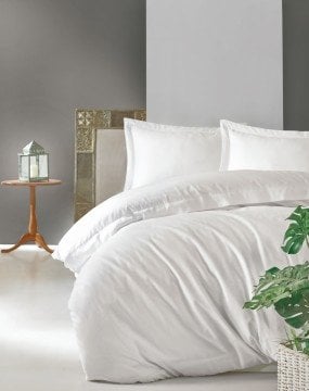 Elegant Seri Saten Çift Kişilik Nevresim Takımı Beyaz