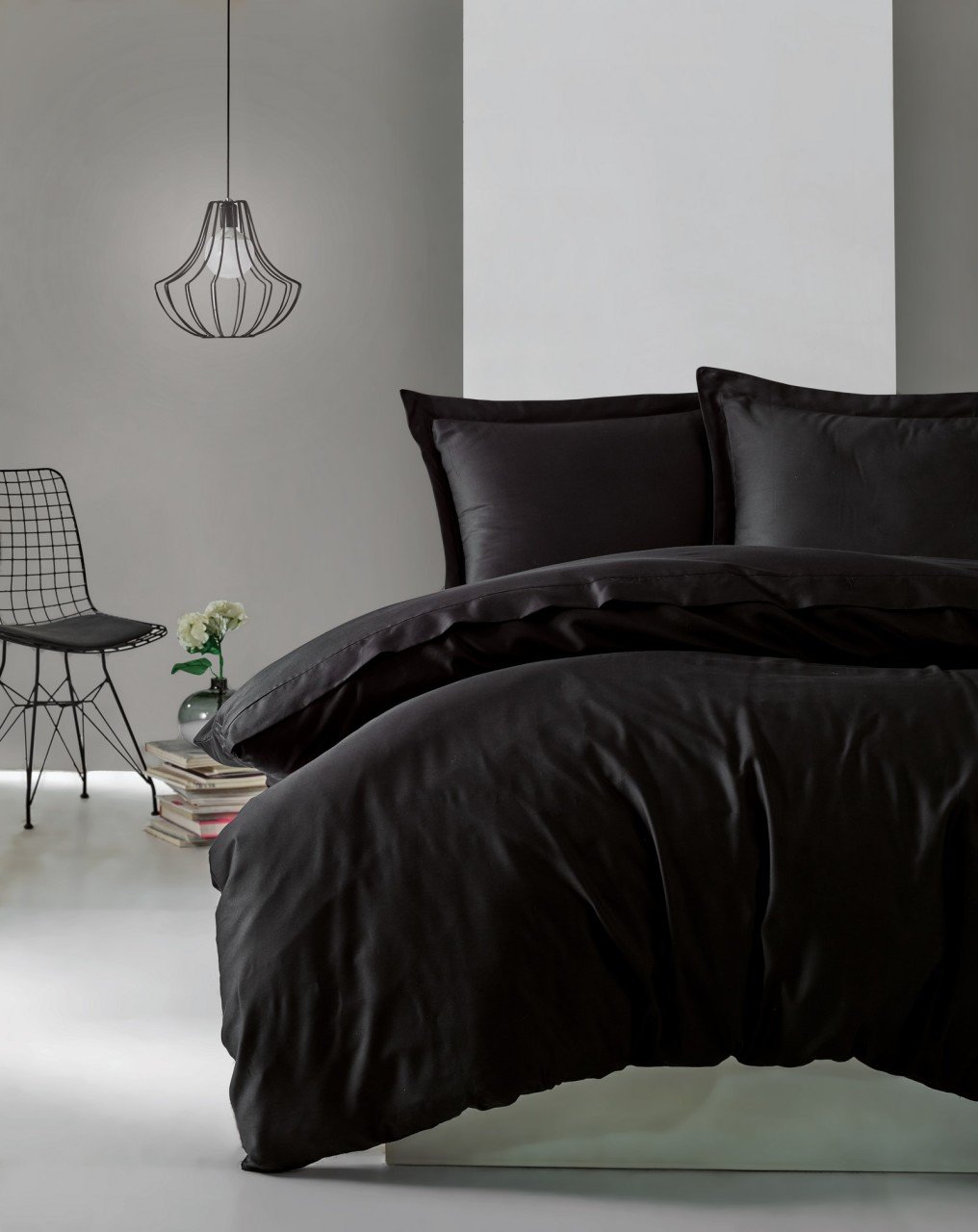 Elegant Seri Saten Çift Kişilik Nevresim Takımı Siyah