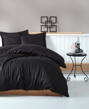 Cotton Box Elegant Stripe Saten Çift Kişilik Nevresim Takımı Siyah