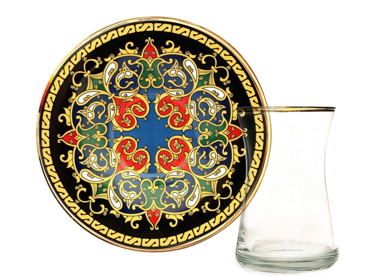 Etnik Desenli Porselen Tabaklı Çay Seti 27