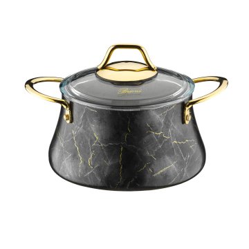 Brioni Marble 7 Parça Mermer Tencere Tava Seti Siyah