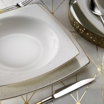 Kütahya Porselen Bone Mare 62 Parça Yemek Takımı 10750 Altın