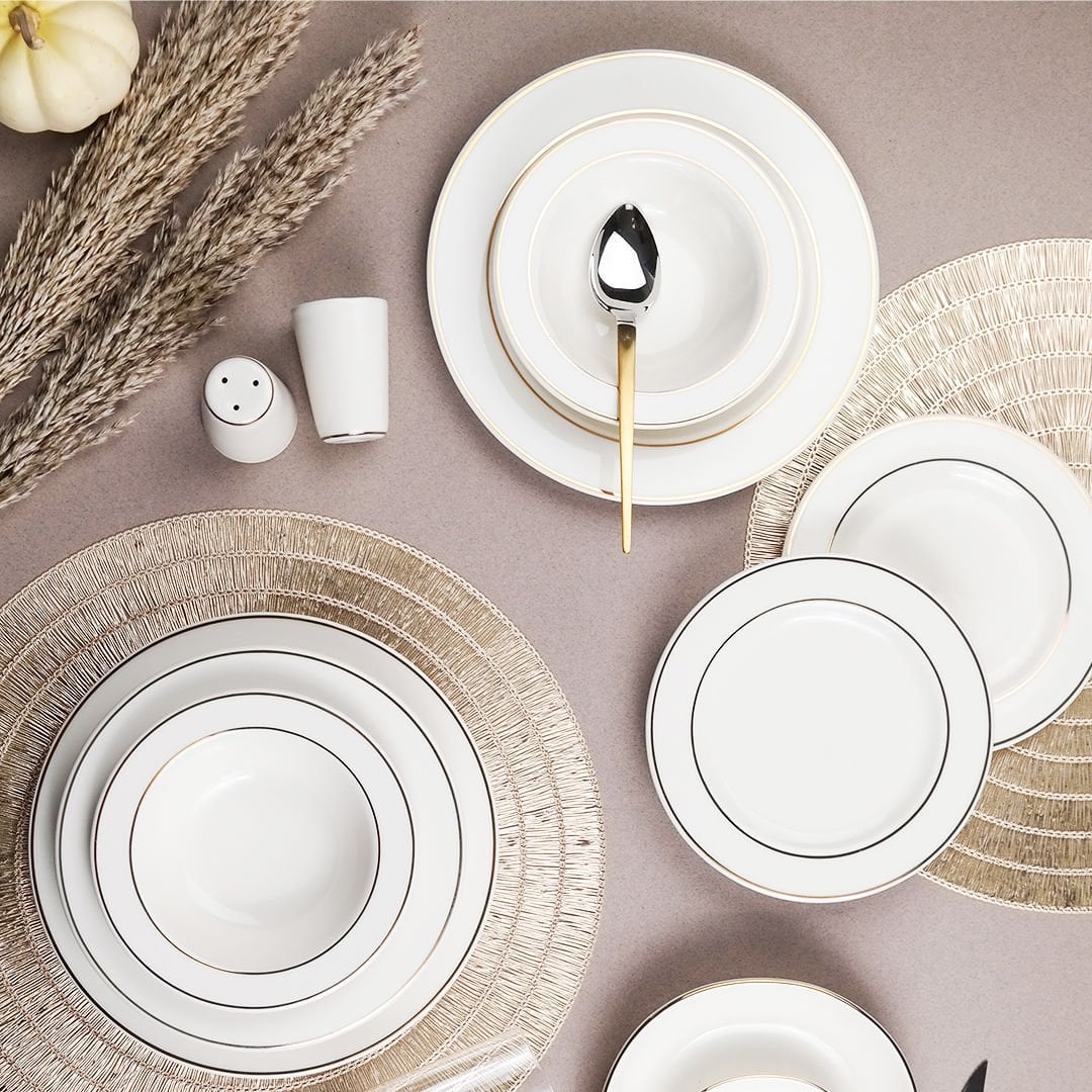Porser Bonsai 12 Kişilik Altın Yaldız 53 Parça Yemek Takımı