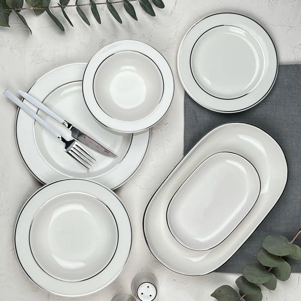 Porser Bonsai 12 Kişilik Platin Yaldız 53 Parça Yemek Takımı