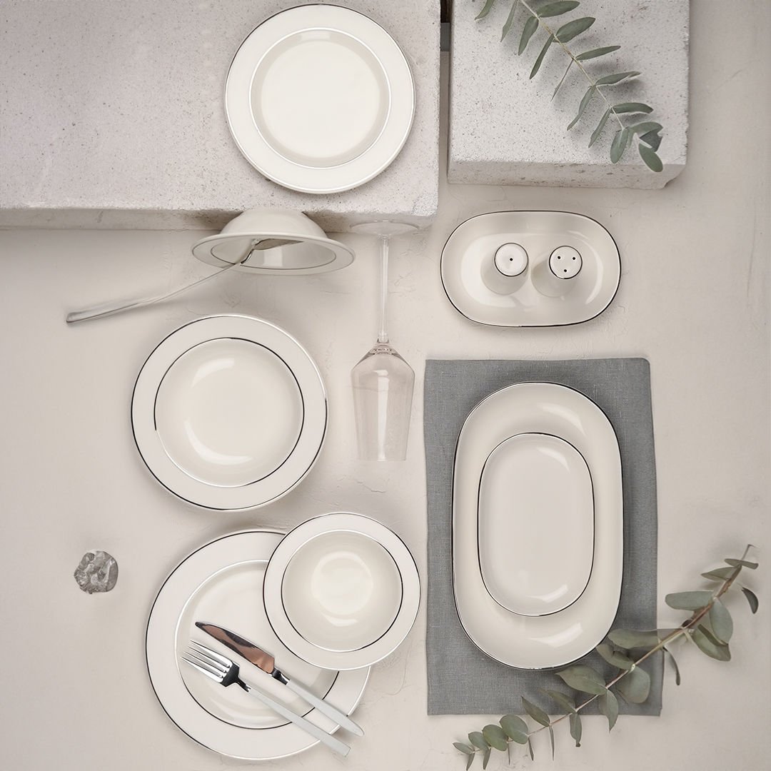 Porser Bonsai 12 Kişilik Platin Yaldız 53 Parça Yemek Takımı