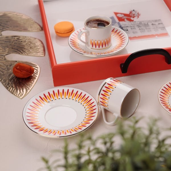 Porser Palm 4 Parça Kahve Fincan Takımı Turuncu