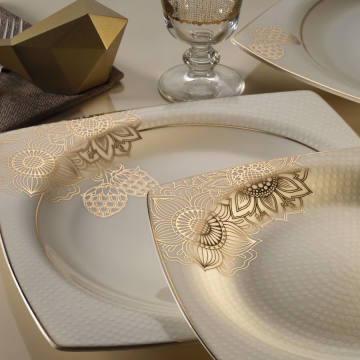 Kütahya Porselen Bone Mare 62 Parça 10362 Desenli Yemek Takımı