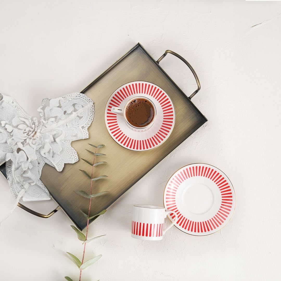 Porser Alya 4 Parça Kahve Fincan Takımı Kırmızı